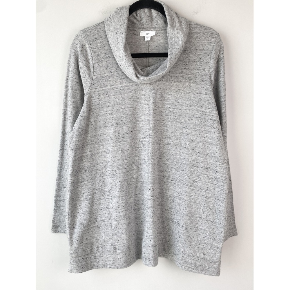 J Jill Womens Cowl Neck Tunic Top M Grey Drapey Soft Stretch Neutral‎ Pockets